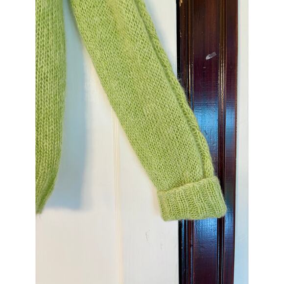 Vintage Handmade Mohair Wool Green Cableknit Cardigan- Size Large - Picture 3 of 4